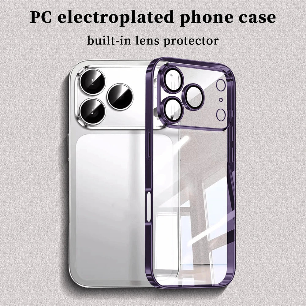 Luxury Plating Transparent Phone Case For iPhone 17 16 15 14 13 Pro Max 17Pro Lens Protection Shockproof Clear Bumper Back Cover Car Mobile World