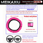 Women's Winter Plush Steering Wheel Cover Soft Elastic Short Fur Hand-Warming Car Accessory without Inner Ring