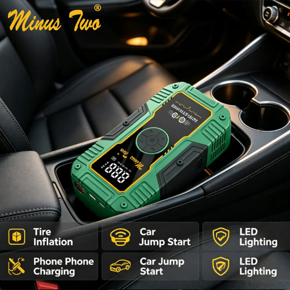 12V Car Jump Starter with Air Compressor, Portable Battery Booster Power Bank, Tire Inflator Pump for SUV Auto Emergency Kit