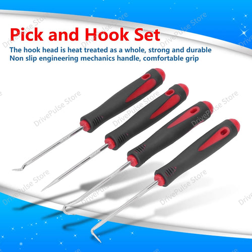 4PC Professional Seal Hook Kit - Heavy Duty Oil Screwdrivers w/Ergonomic Grip for Auto Repair/Plumbing, Mechanics Tool Set CM World
