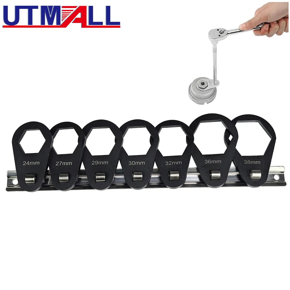 7PCS Crowfeet Oil Filter Offset Cap Wrench Set Remove Removal Metric 24-38mm
