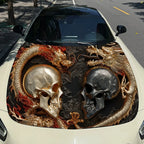 Twin Skull Dragon Charm Car Vinyl Wrap, PVC Material Waterproof Car Hood Sticker, Self-Adhesive Scratch-Resistant Stickers for E