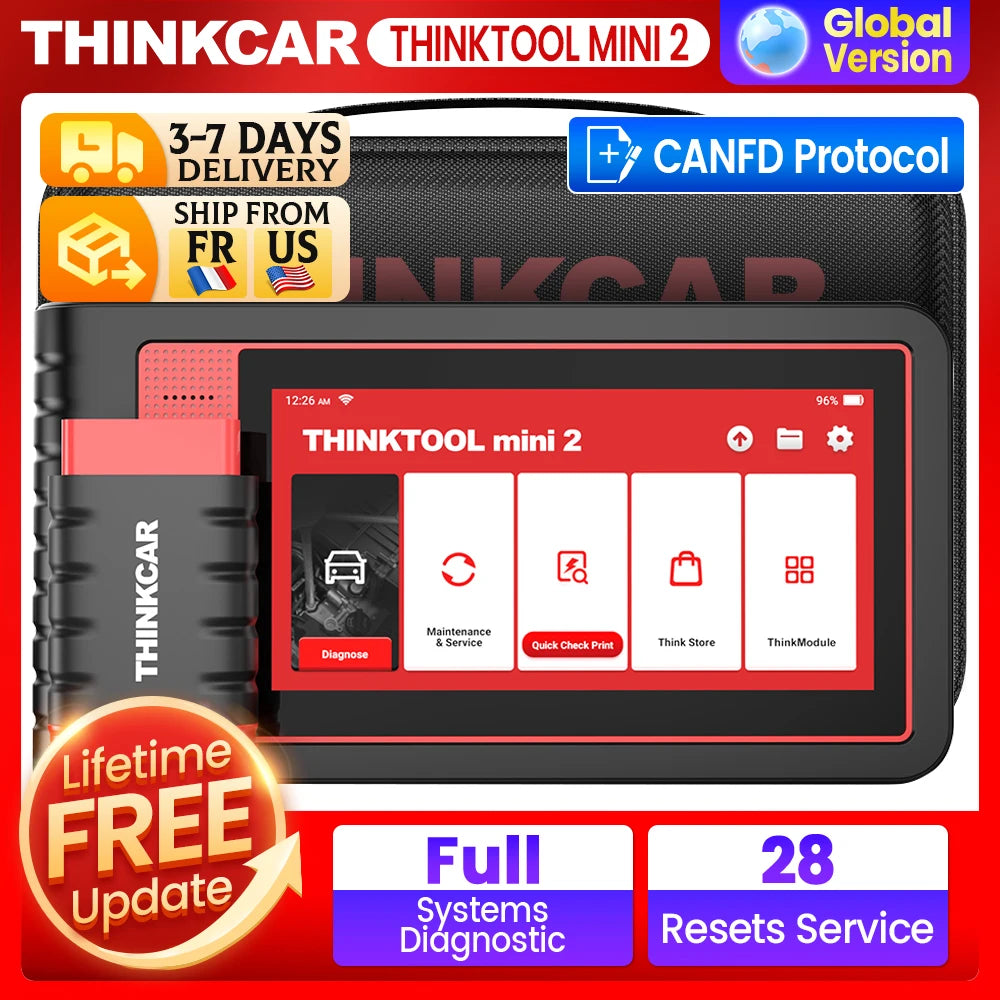 THINKCAR Thinktool Mini 2 CANFD Car Diagnostic Tool OBD2 Scanner Auto VIN Diagnosis Full System 28 Resets Free Code Reader