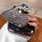 Heart Make up Mirror Case For iPhone 16 Pro Max 15 Plus Plating Butterfly Cover For iPhone 14 Pro 13 12 17 Glitter Diamond Case