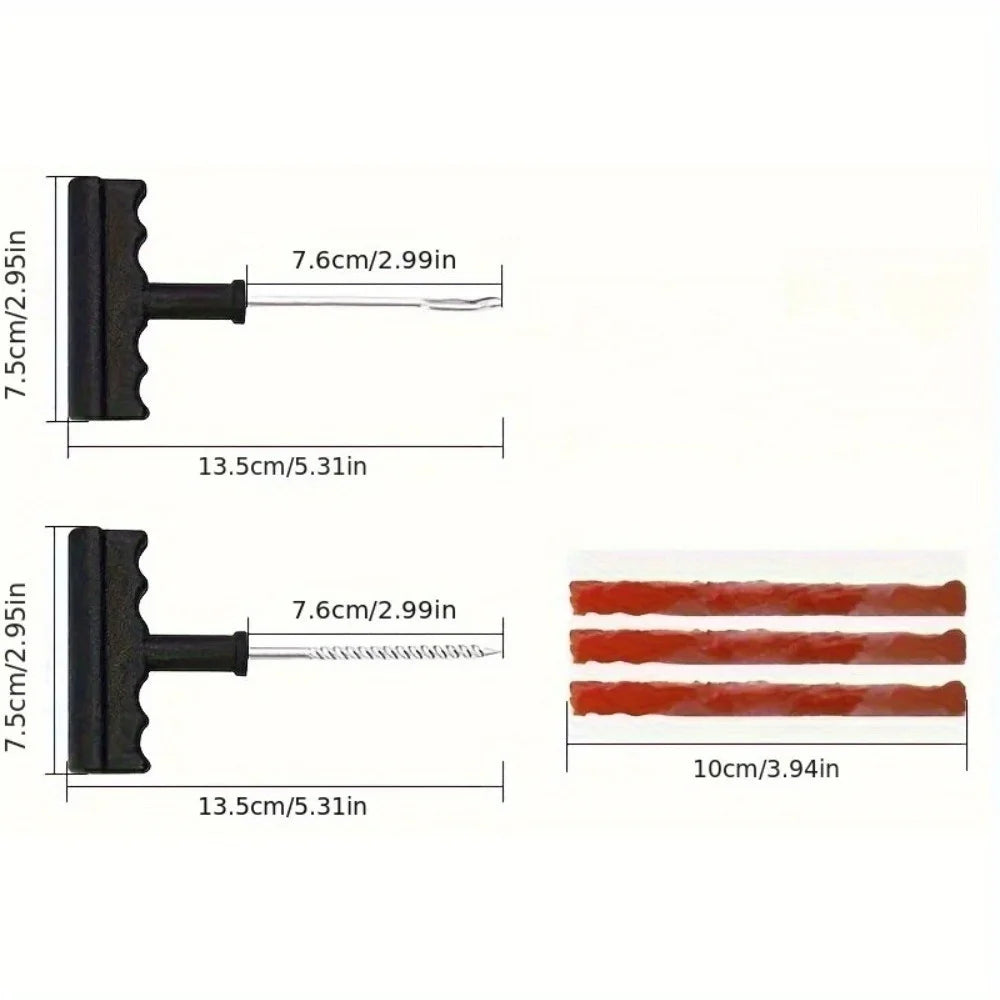 Durable Wear-Resistant Tubeless Tire Repair Kit Fast Puncture Fix with Rubber Strips, Universal for Cars, Motorcycles & Bicycles CM World