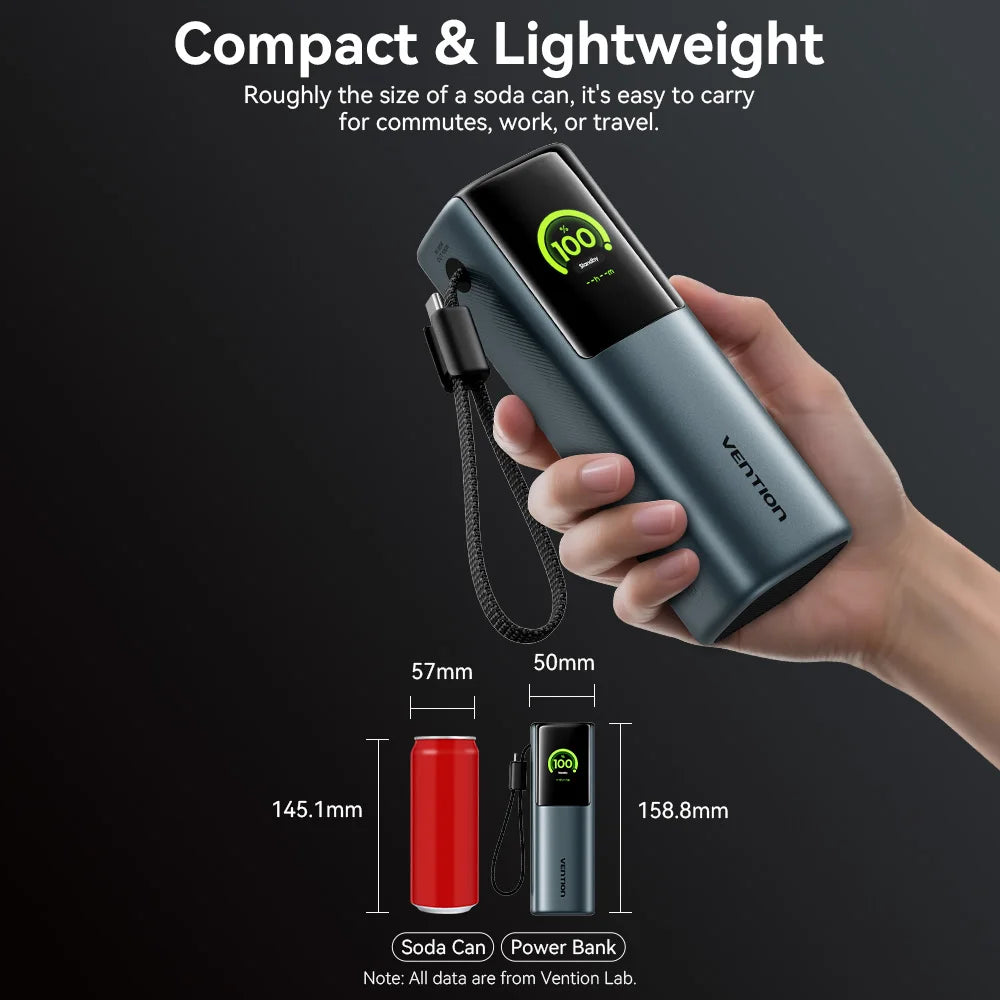 Vention 165W Power Bank 20000mAh PD 3.0 100W Max Portable PowerBank for Laptop PD Fast Charging for iPhone 17 16 Samsung S25 S24 Car Mobile World