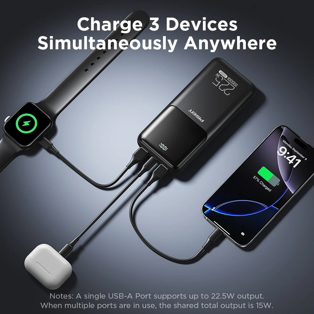 PISEN 20000mAh PD 20W Quick Power Bank SCP 22.5W Portable CCC Powerbank Fast Charging External Battery For Huawei iPhone Xiaomi Car Mobile World