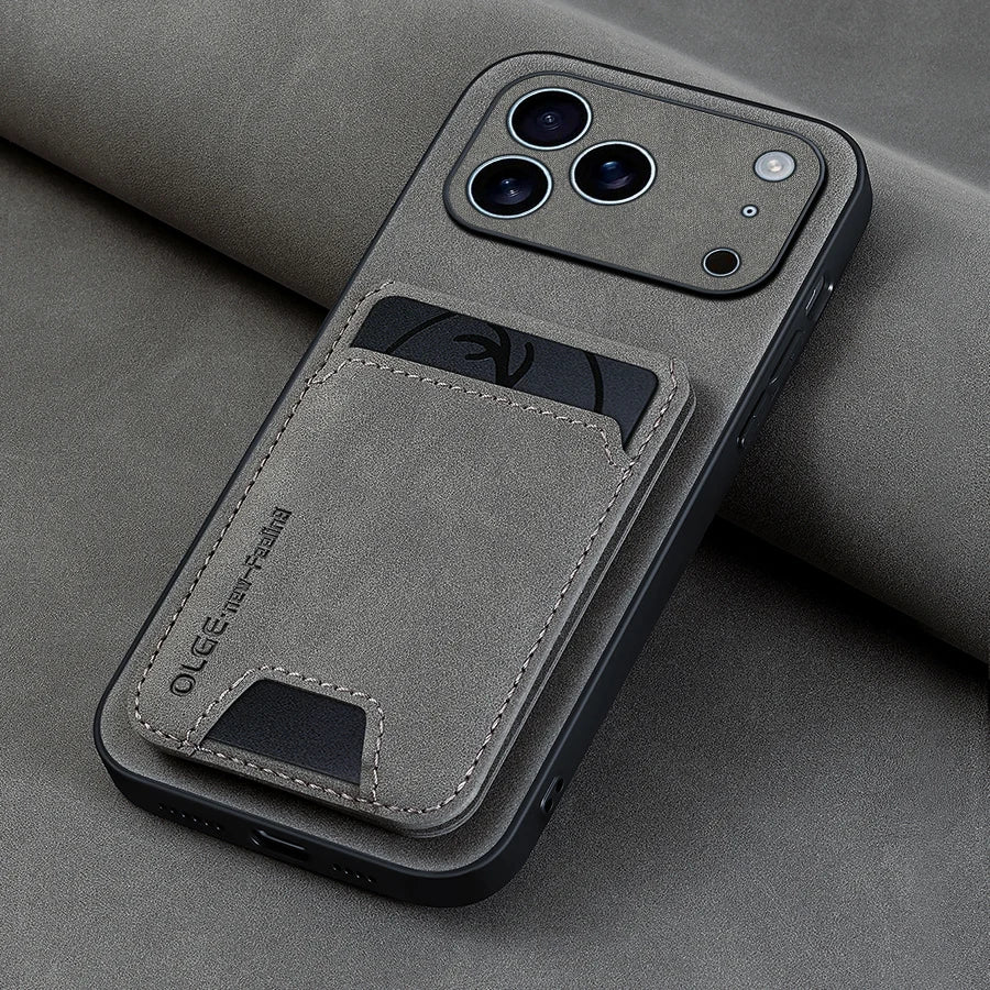 Luxury Synthetic Leather Card Bag Holder Case for iPhone 18 17 16 E 15 13 14 Pro Max Leather Card Slot Bag Protective Cover