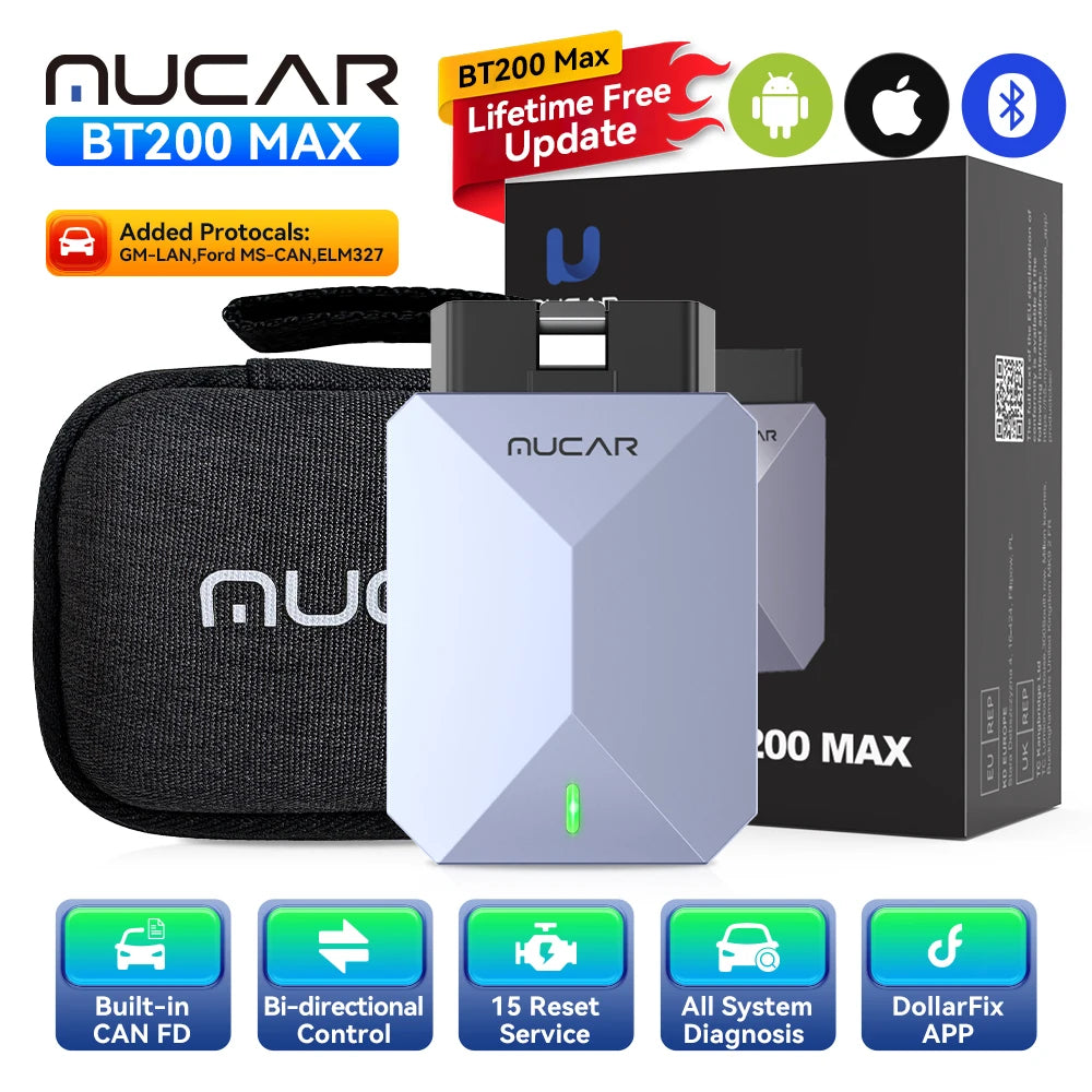 MUCAR BT200 MAX Diagnostic Tools All System AI OBD2 Scanner Lifetime Free Update CAN FD BI-Directional Mucar Diagnostic Scanner CM World