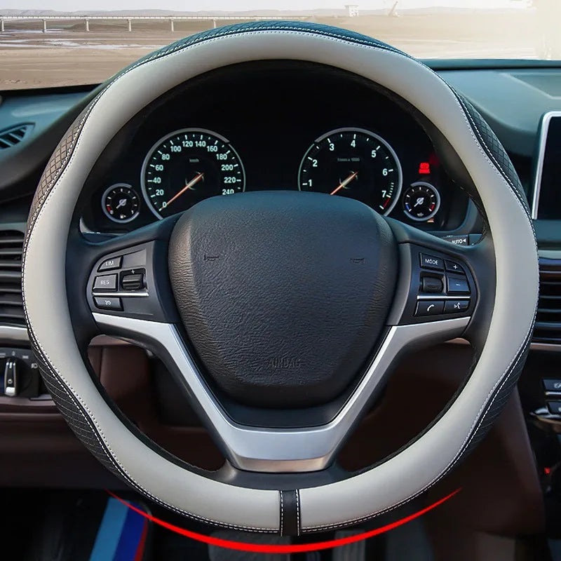 Leather Car Steering Wheel Cover Universal Steering Wheel Covers Car Accessories Interior Non-slip Steering Wheel Grip O/D Type CM World