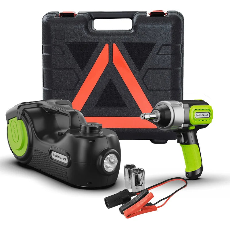 12V Electric Car Jack 5 Ton 4 in 1 Electric Hydraulic Jack 155-530mm Lifting Jack With Impact Wrench Compressor LED Light