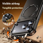 Eary for iPhone 17 Pro Max Air Phone Case Genuine Leather for Magsafe Frameless Shell 360°Rotate Magnetic Stand Anti-Drop Cover Car Mobile World