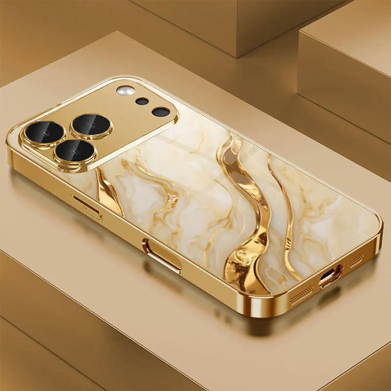 Marble wave pattern electroplated phone case suitable for iPhone 17 16 15 14 13 12 11 Pro/Max/Plus anti drop and shockproof