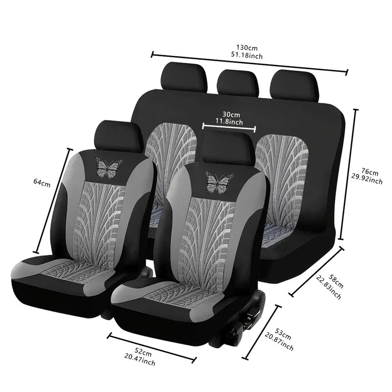 Car Seat Cover Full Set, Universal Butterfly Pattern Embroidery Auto Seat Cover Set CM World