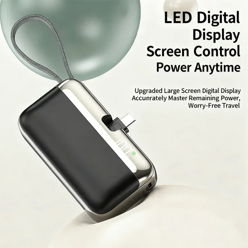 Mini Capsule Power Bank 20000mAh 22.5W Fast Charging USB-C Built-in Cable Portable Charger For iPhone Samsung Travel