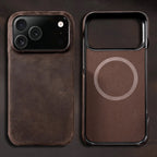 for Magsafe Case for iPhone 15 16 17 Pro Max 17Pro 17 Air 16Pro Retro Luxury Genuine PULL-UP Leather Magnetic Phone Back Cover