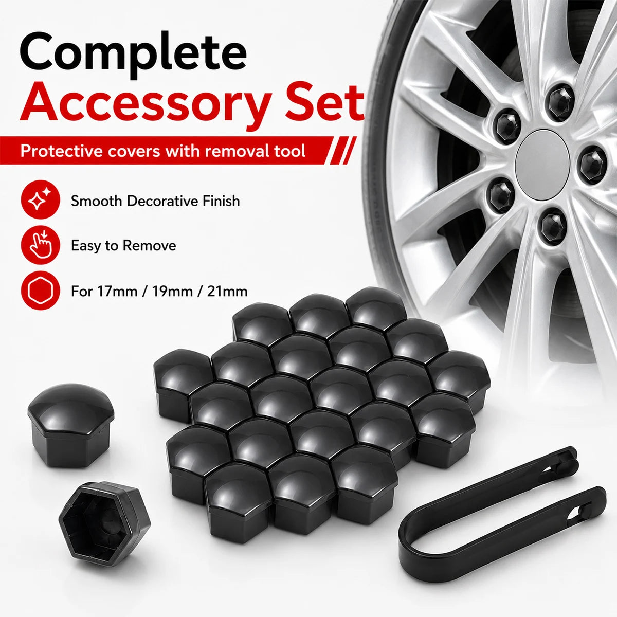 PINMOAP 17/19/21mm Car Wheel Nut Covers Car Lug Nut Caps Protective Dust Guard Decorative Trim for Car SUV Truck Wheel Styling