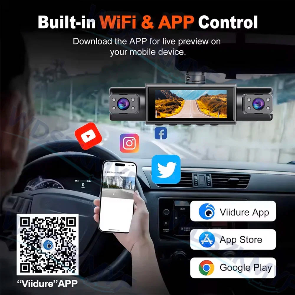 4CH Dash Cam FHD 1080P WiFi Video Recorder Car DVR 3Cam Night Vision Front left right Rear Black Box 24H Parking Loop Recording