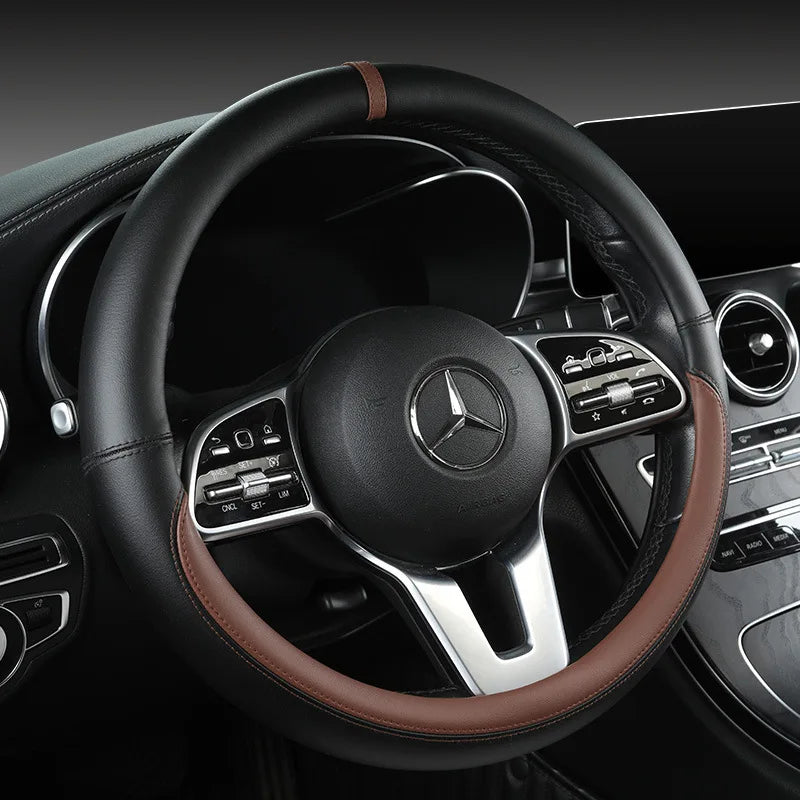 All-Nappa Leather Steering Wheel Cover Leather Steering Cover All-season Universal Breathable Car Handle Protective Case CM World