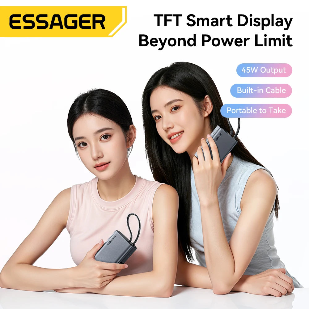 Essager 45W Power Bank 10000mAh Built-In USB-C Cable Portable Fast Charging External Battery for iPhone 17 16 15 Samsung S26 S25 Car Mobile World