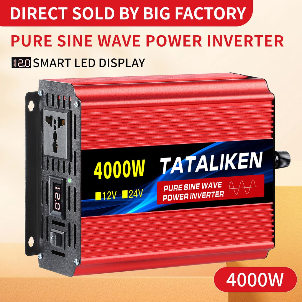 Pure Sine Wave Inverter 1000W-4000W DC 12V and 24V to AC 220V 50hz Power Inverter Charger  Adapter Universal Socket CM World