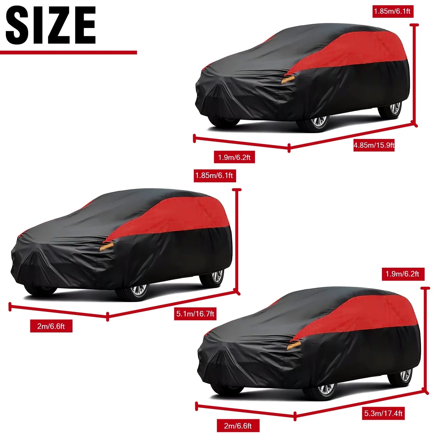 Universal Fit SUV Car Cover - Black & Red - UV Protection, Breathable, Dustproof ,Ideal Gift for Car Enthusiasts CM World