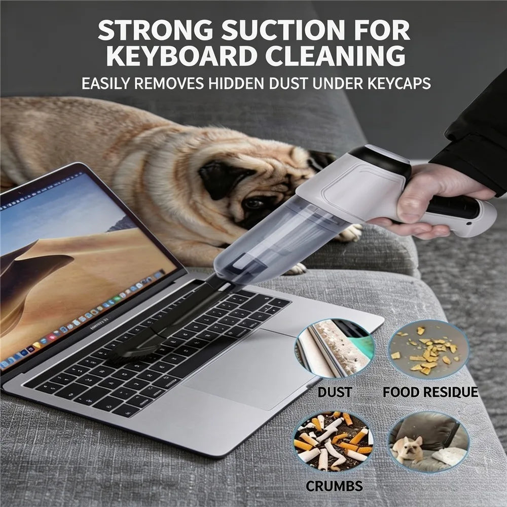 Wireless Rechargeable Handheld Vacuum Cleaner, 3‑in‑1 Suction Blow Function Portable Mini Vacuum for Car & Household Cleaning