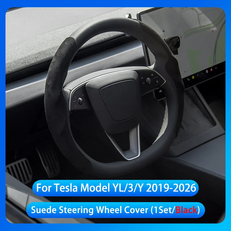 Suede Steering Wheel Cover For Tesla Model YL 2026 /3/Y Sport Steering Wheel Cover Steering Wheel Protector Interior Accessories