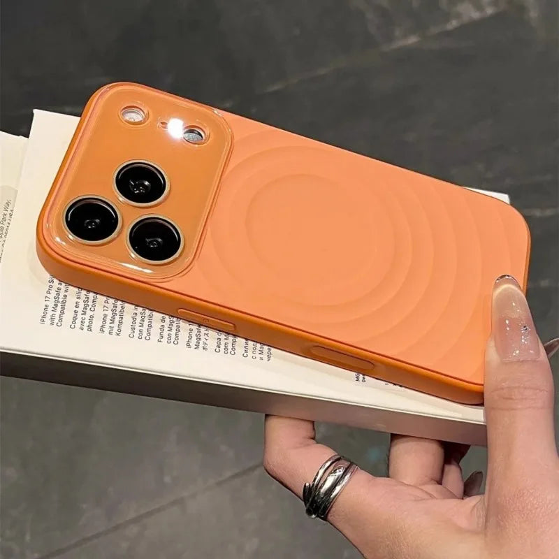 Fashion Liquid Silicone Water Ripple Pattern Big Window Phone Case For iPhone 17 16 15 Pro Max For Magsafe Magnetic Charge Cover Car Mobile World