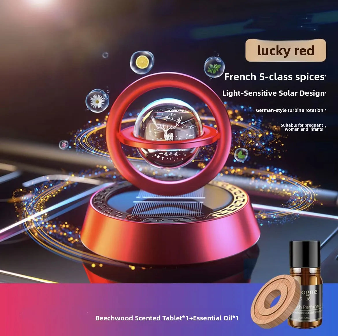 Solar-Powered Rotating Dashboard Aromatherapy Car Center Console Ornament, Car Perfume For The Interior