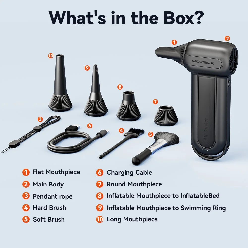 WOLFBOX DF100(MF100-BLACK) Blower Powerful Wireless Air Blower Air Duster 3-Speed Adjustable Mini Blower for Car/PC/Home/Outdoor CM World