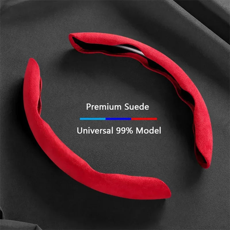 Suede 38CM Steering Wheel Booster Cover - Universal, Non-Slip, Interior Steer Protector, Decoration, Brown