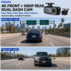 PHILIPS Dash Cam B01 4K+1K HDR Front and Rear Dual Camera 2.4GHz & 5GHz WiFi GPS 24H Parking Monitor Car DVR Video Recorder Car Mobile World