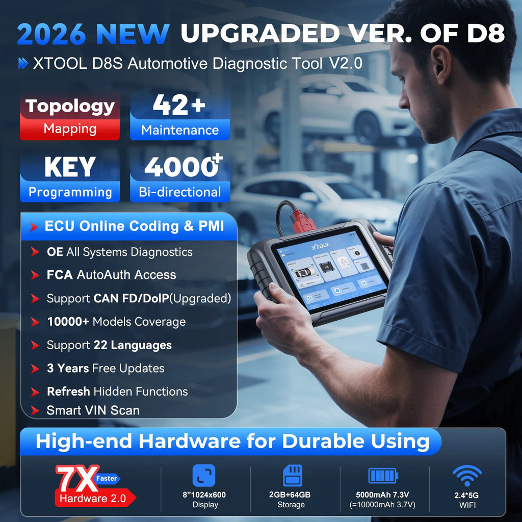 XTOOL D8S Car Diagnostic Tool OBD2 Bidirectional Scanner Topology Map All System Diagnostic ECU Coding 42+ Resets 3 Years Update