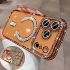 Plating Glitter Rhinestone Diamond Magnetic Phone Case For iPhone 17 Pro Max Air 17Pro For Magsafe Wireless Charging Clear Cover