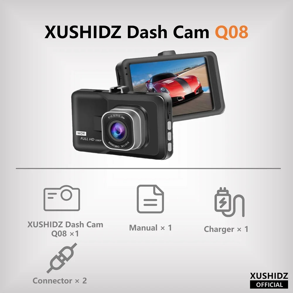 XUSHIDZ NEW 1080P HD Dash Camera Loop Recording Car Vehicle DVR Video Recorder Dashcam Night Vision 24h Parking Monitor G-sensor Car Mobile World