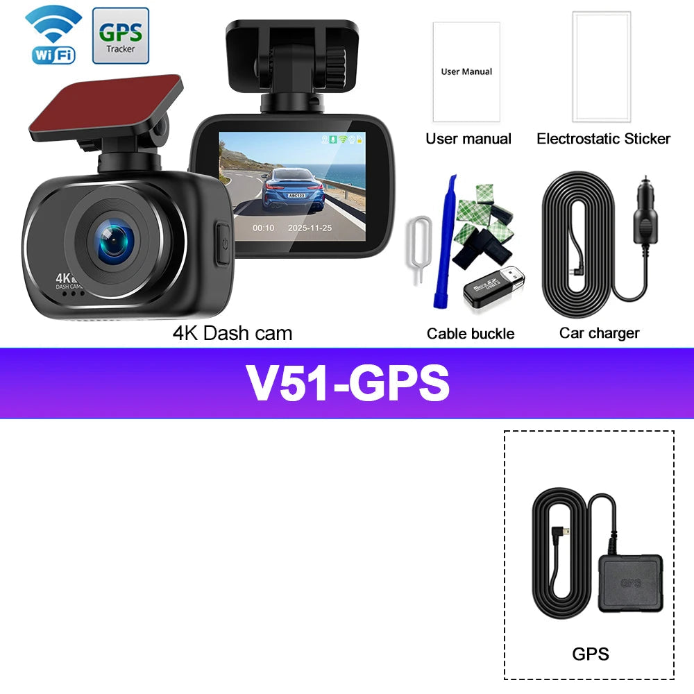 Kocam 4K Dashcam Car Dvr Dual 4K Dash Cam Support 4K Rear Camera WIFI GPS Night Vision 24H Parking Monitoring Black Box Car Mobile World
