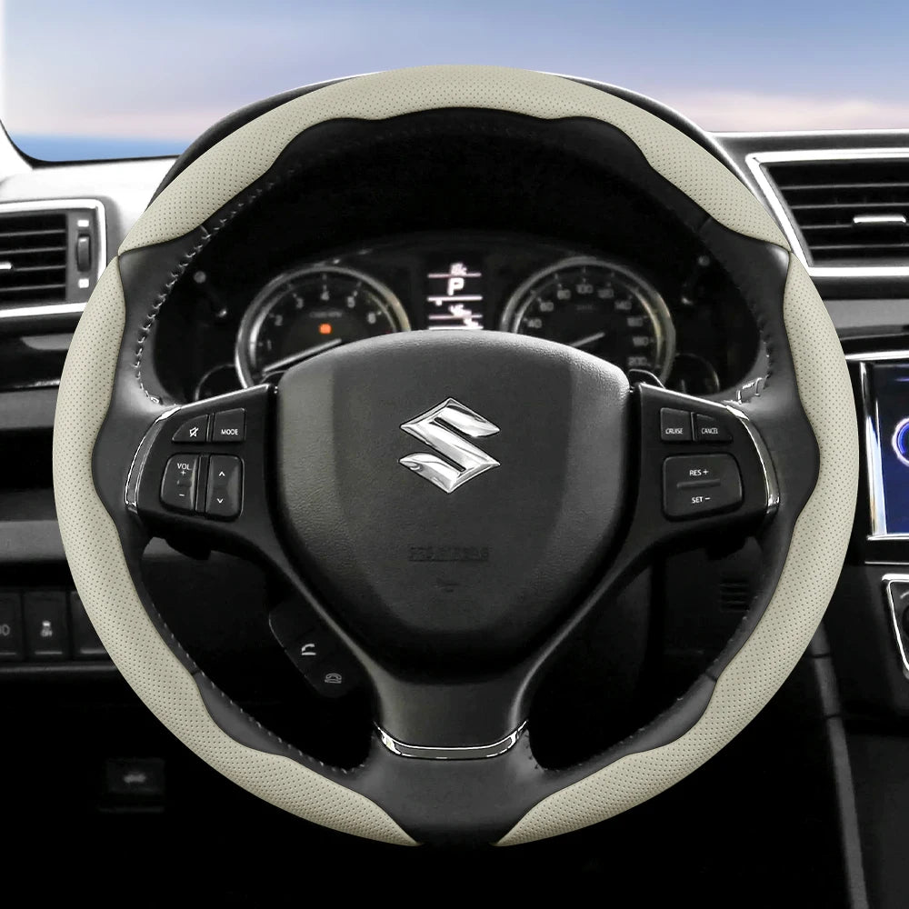 Suitable for Suzuki Breathable Hole Leather Steering Wheel Cover Segmented Quick Release Design Anti-Slip and Durable Swift 2011 Sx4 Grand Vitara Jimny Solio S-Cross Alto Liana Baleno 2013 Zc32S Sport Ly Accessories Ciaz CM World