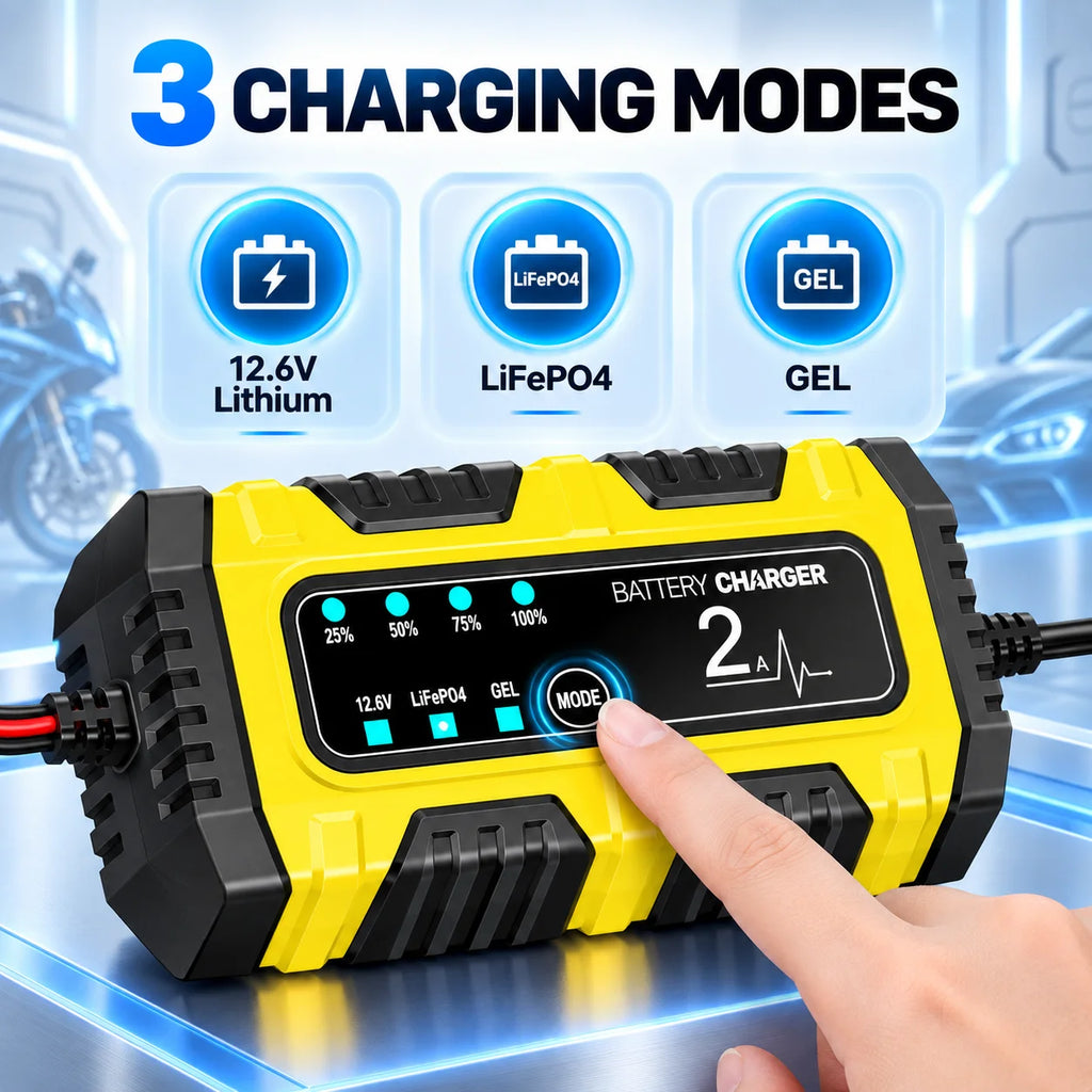 ZNLYRION Automatic 12V 2A Smart Battery Charger 3 Modes LED Power Display Portable Car Motorcycle Battery Charging Device