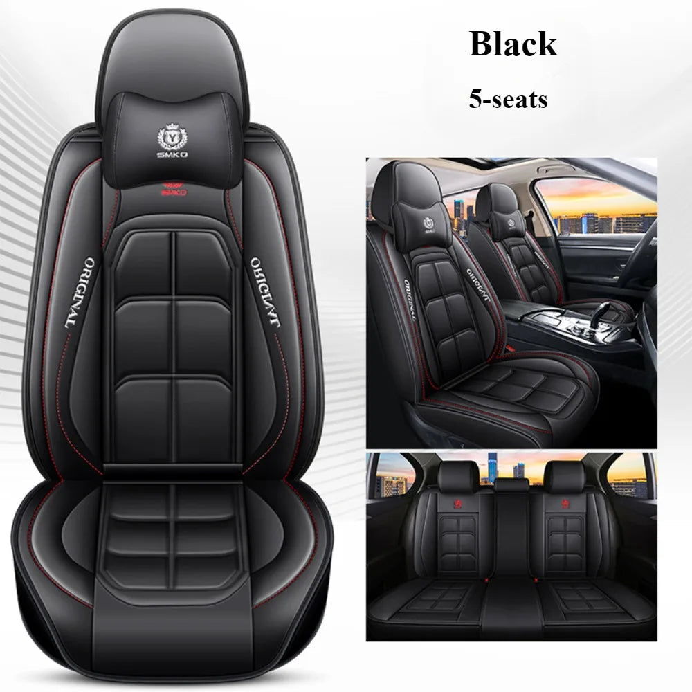 Comfort Edition 5-Seater PU Leather Seat Covers - 2 Headrests Included, Wear-Resistant, Easy to Clean, Full Car Interior Refresh CM World