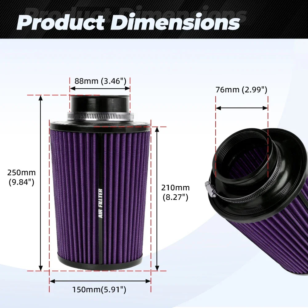 3" Mesh Cone High Flow Car Cold Air Intake Filter Induction Kit Cleaner Car Air Filter OFI207