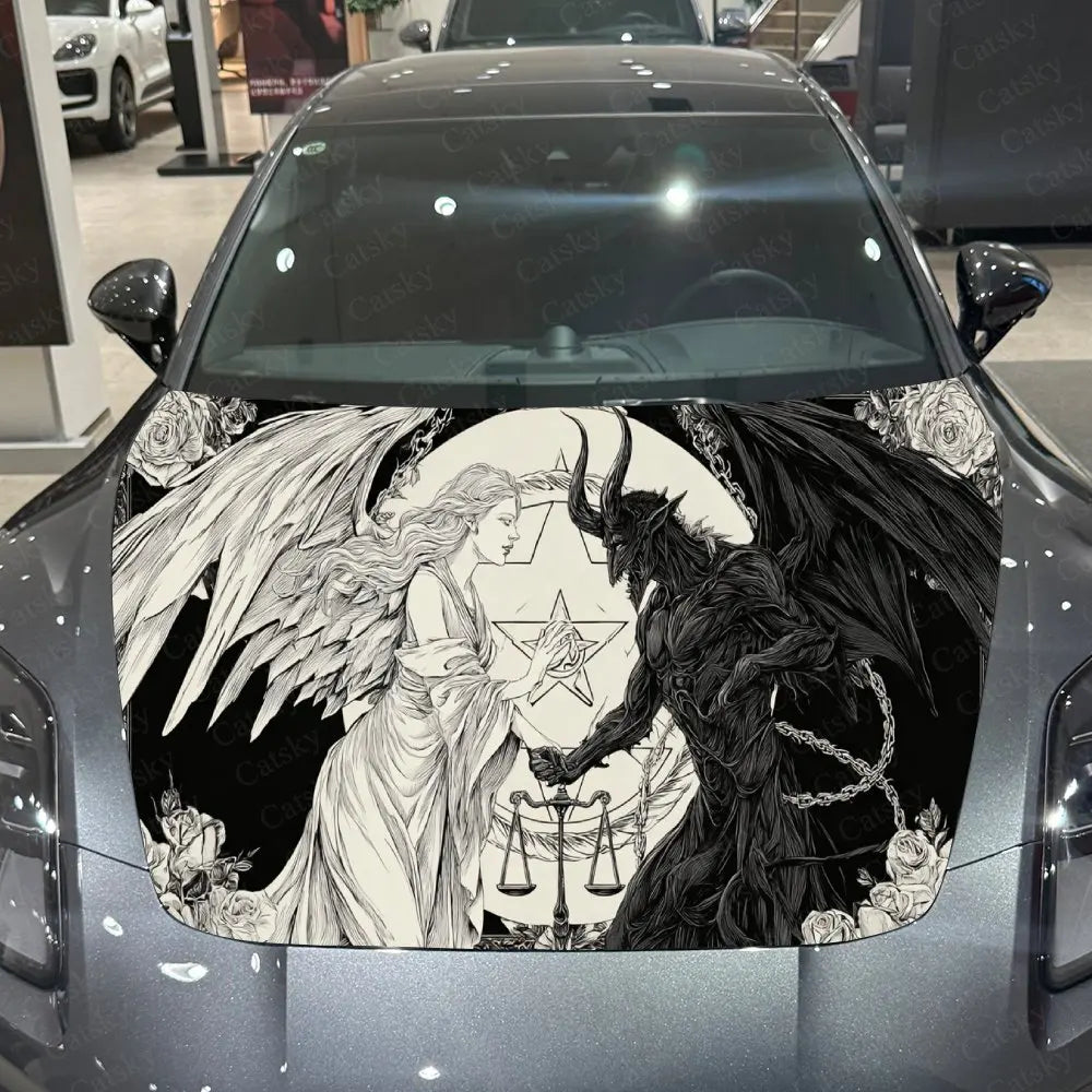 Light & Dark Holding Balance Car Vinyl Wrap, PVC Waterproof Car Hood Sticker, Self-Adhesive Scratch-Resistant Stickers
