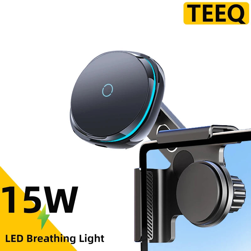 TEEQ For Tesla Model Y Junipe 2025 Model 3 HIGHLAND 2024 Cybertruck BYD Seal Car Phone Mount Holder 15W Magnetic Wireless Charge CM World