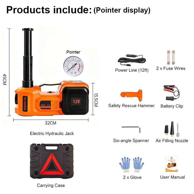 Electric Car Jack 5T Hydraulic Car Jack with Built-in Inflatable Pump and LED Light Car Jack for SUV Truck Change Tire 150~450mm CM World