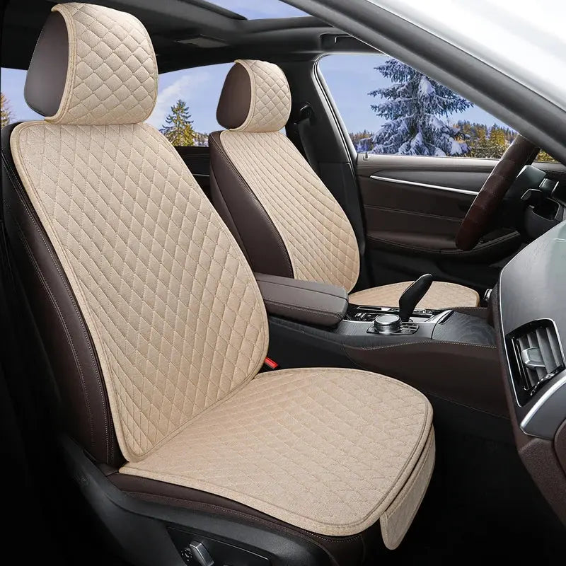 Xiaoman Waist Car Cushion Four Seasons Universal Half Pack Breathable Car Cushion Linen Fabric Seven Piece Set Seat Three Piece Car Mobile World