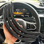 3PCS Laser Carbon Fiber Silicone Car Round Steering Wheel Cover Fiber Leather Wheel Booster Auto Cover Non-Slip Universal parts CM World