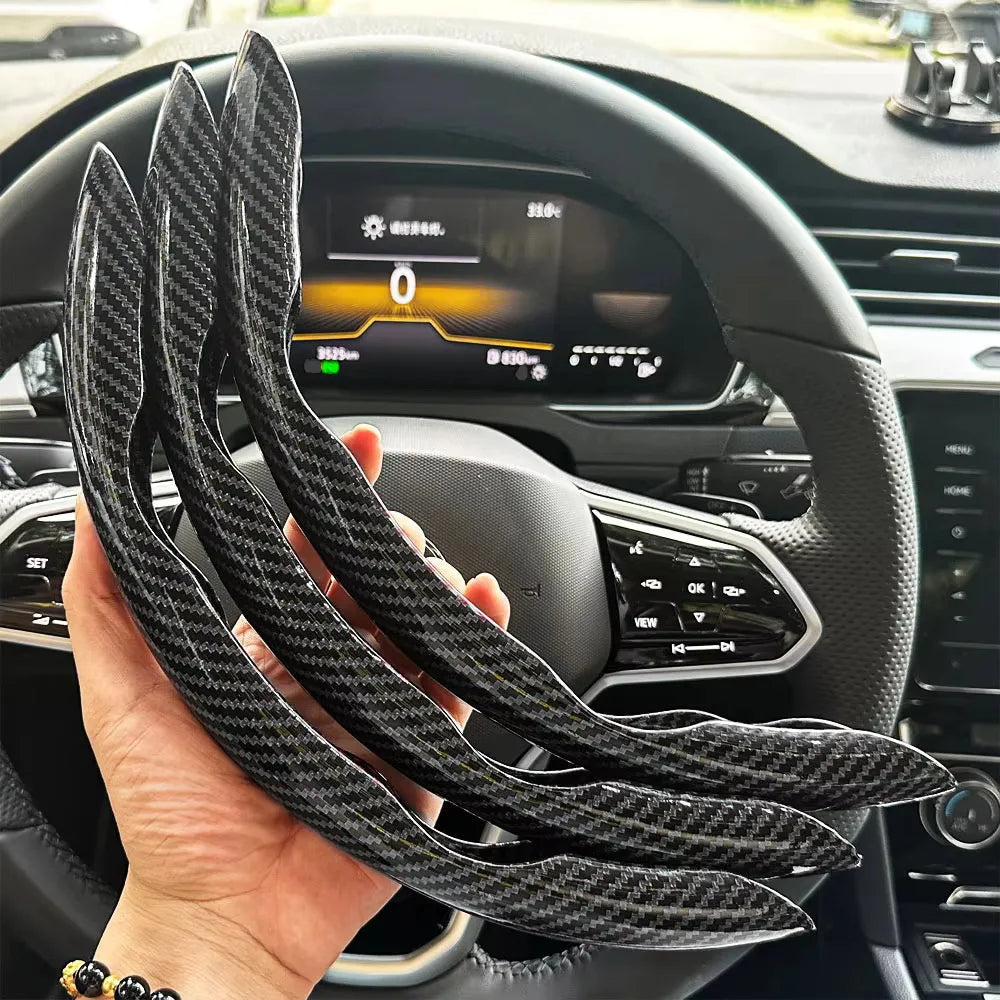 3PCS Laser Carbon Fiber Silicone Car Round Steering Wheel Cover Fiber Leather Wheel Booster Auto Cover Non-Slip Universal parts CM World
