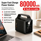 Built-in Cable 22.5W Fast Charging 80000mAh Solar Power Bank, High Capacity Portable Charger for Outdoor Camping & Emergency