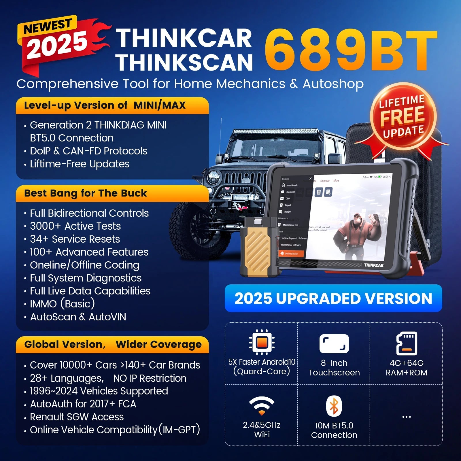 3-10 PCS THNKCAR THINKSCAN 689BT Automotive Tools Key Programmer Professional Bidirectional ECU Coding CANFD DOIP Obd2 Scanner Car Mobile World