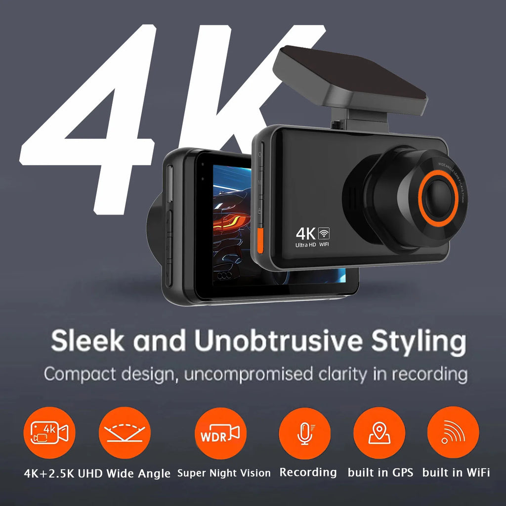 4K Dual Lens Dashcam With Rear 2.5K WiFi GPS And Rearview Camera WDR Night Vision 24H Parking Recording Car Video Recorder